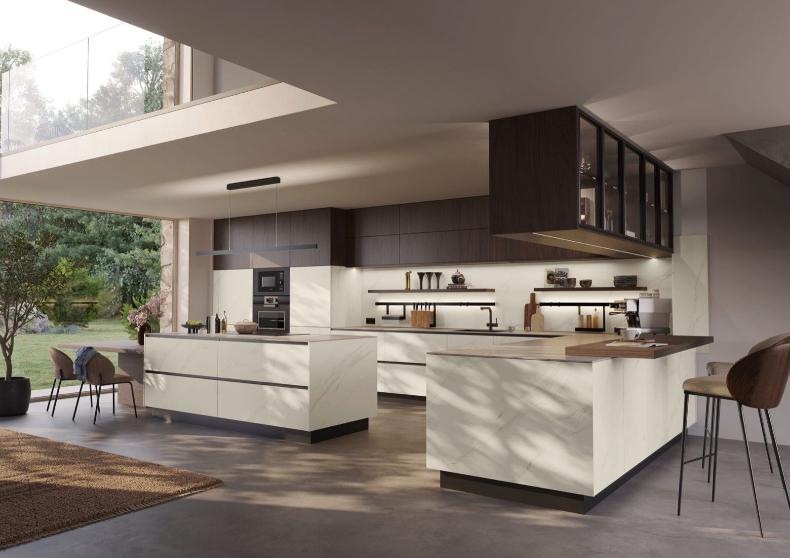Lichte keuken met eiland en zicht op de tuin